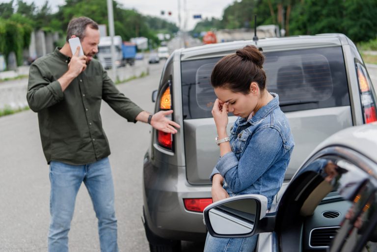 Woman upset after crashing car into back of man’s car