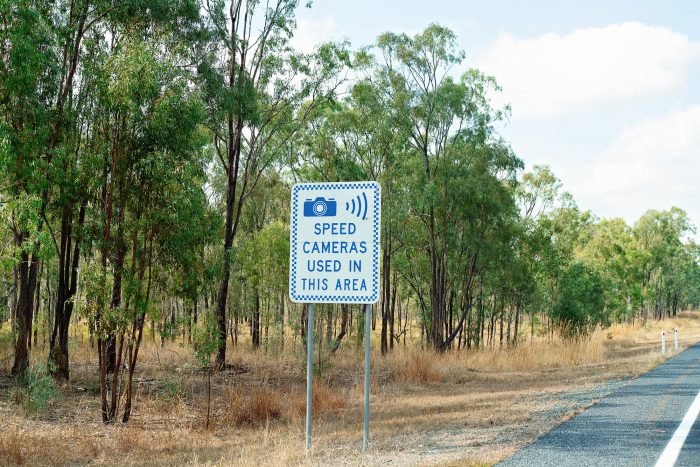 Speed camera sign on side of highway, Central Coast NSW