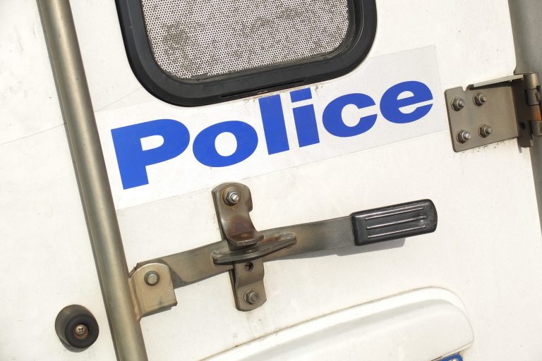 Back door of a police car with locks