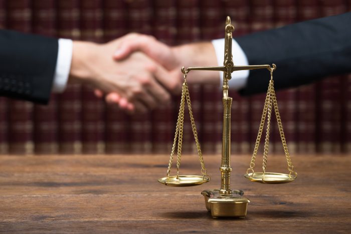 Justice Scale On Table With Judge